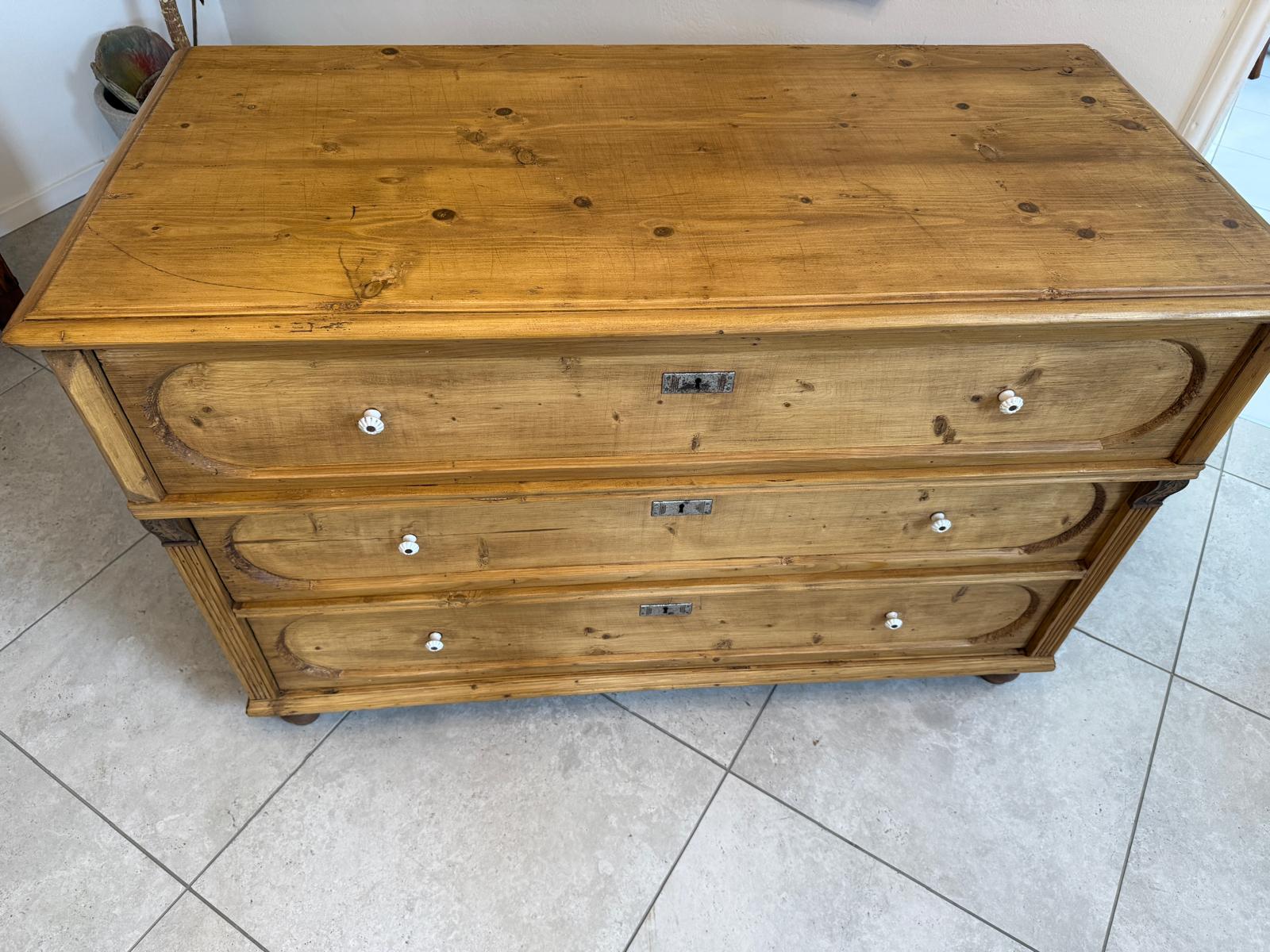 Restaurierte Biedermeier Kommode Antik 3 Laden aus Fichtenholz G2133