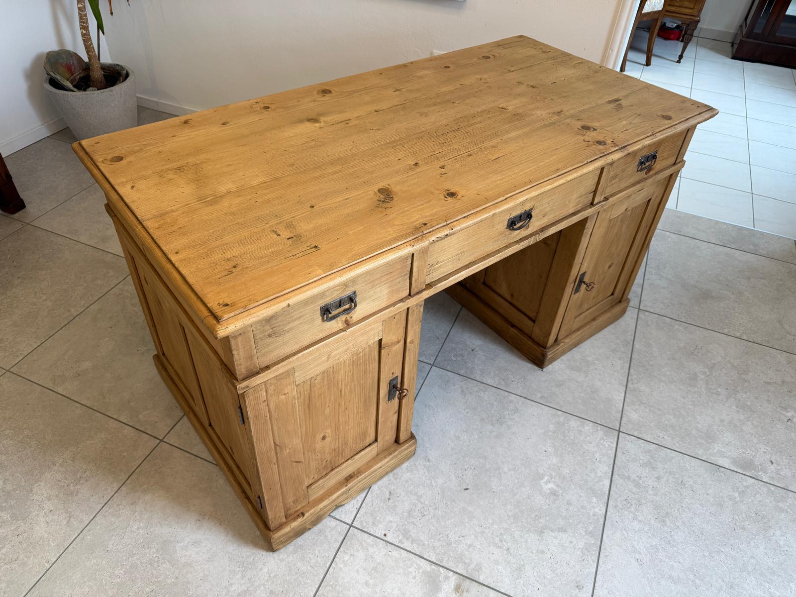 Bäuerlicher Naturholz Jugendstil Schreibtisch - Massivholz Bauernmöbel G2136