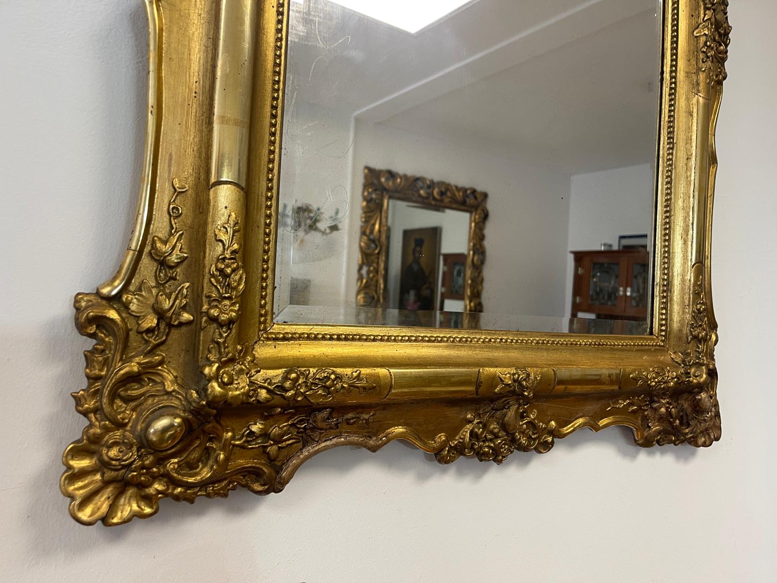 Originaler vergoldeter Biedermeier Spiegel Holzspiegel Rosenspiegel G1215