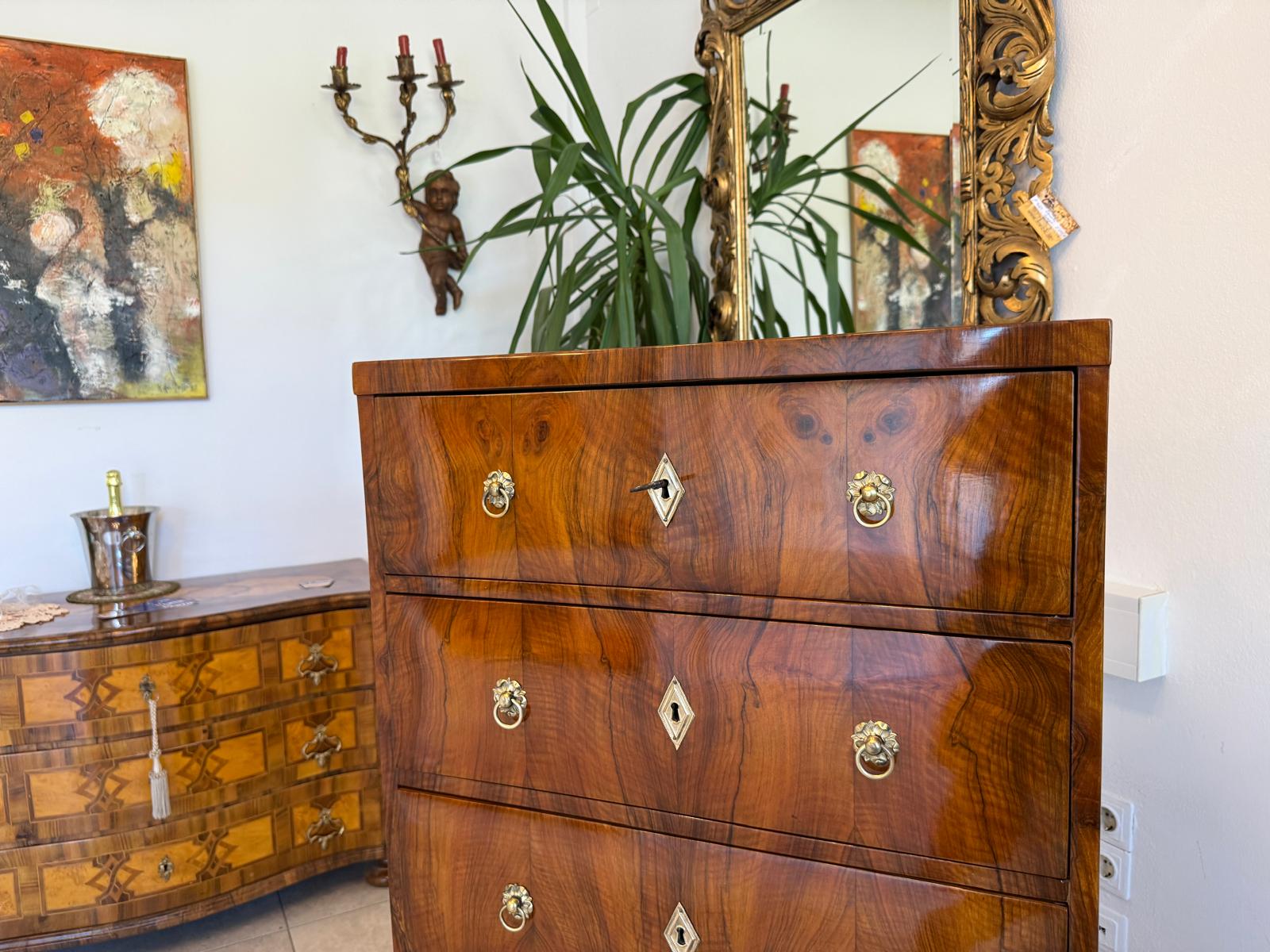 Biedermeier Wochenkommode Nussholz Restauriert D2606