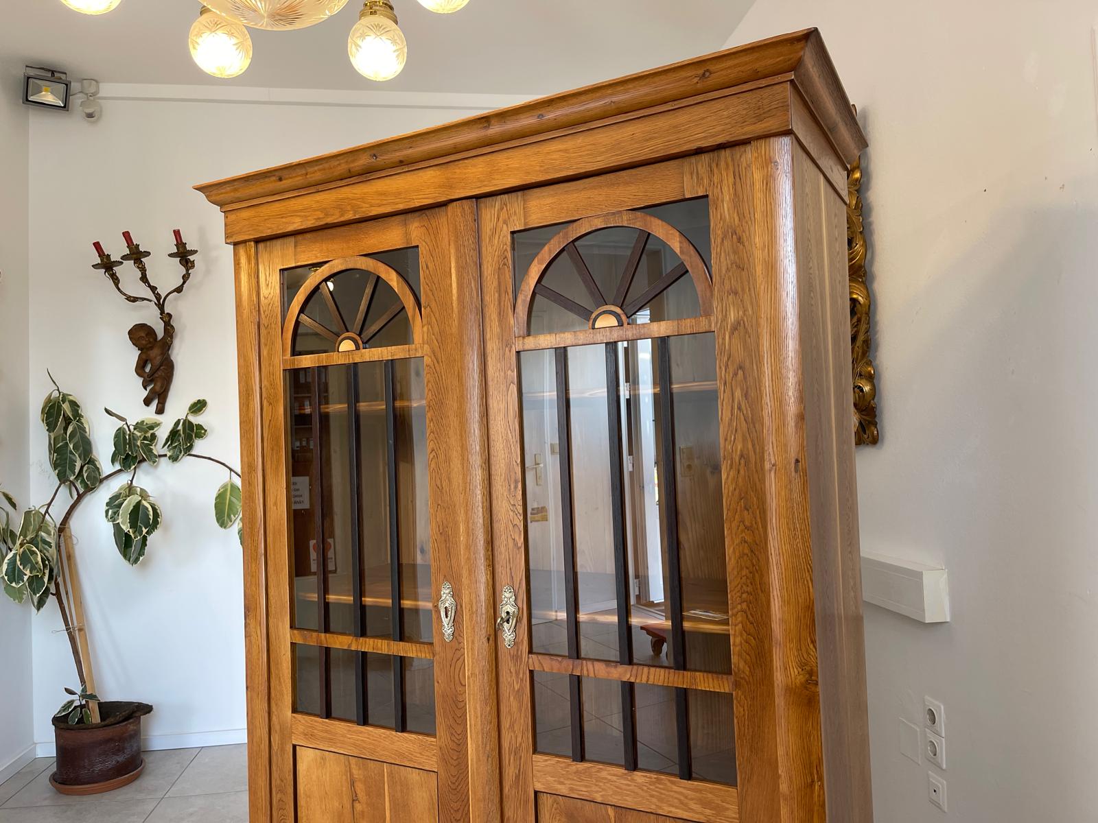 SALE Biedermeier Vitrine Bücherschrank Sammlervitrine Eichenholz Antiquität G1133