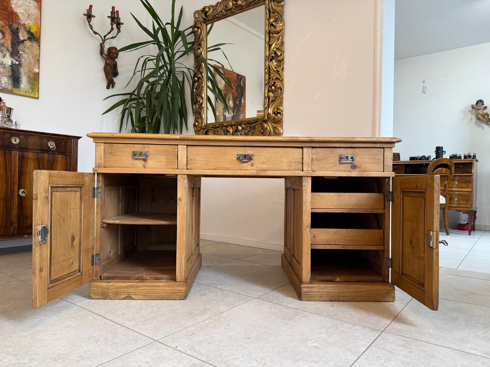 Bäuerlicher Naturholz Jugendstil Schreibtisch - Massivholz Bauernmöbel G2136