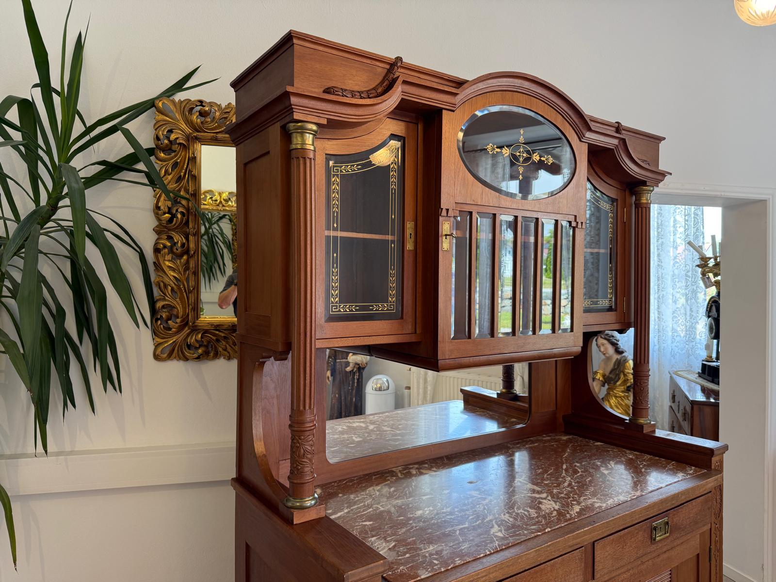 Originales Jugendstil Aufsatzbuffet Bücherschrank Vitrinenschrank G1985