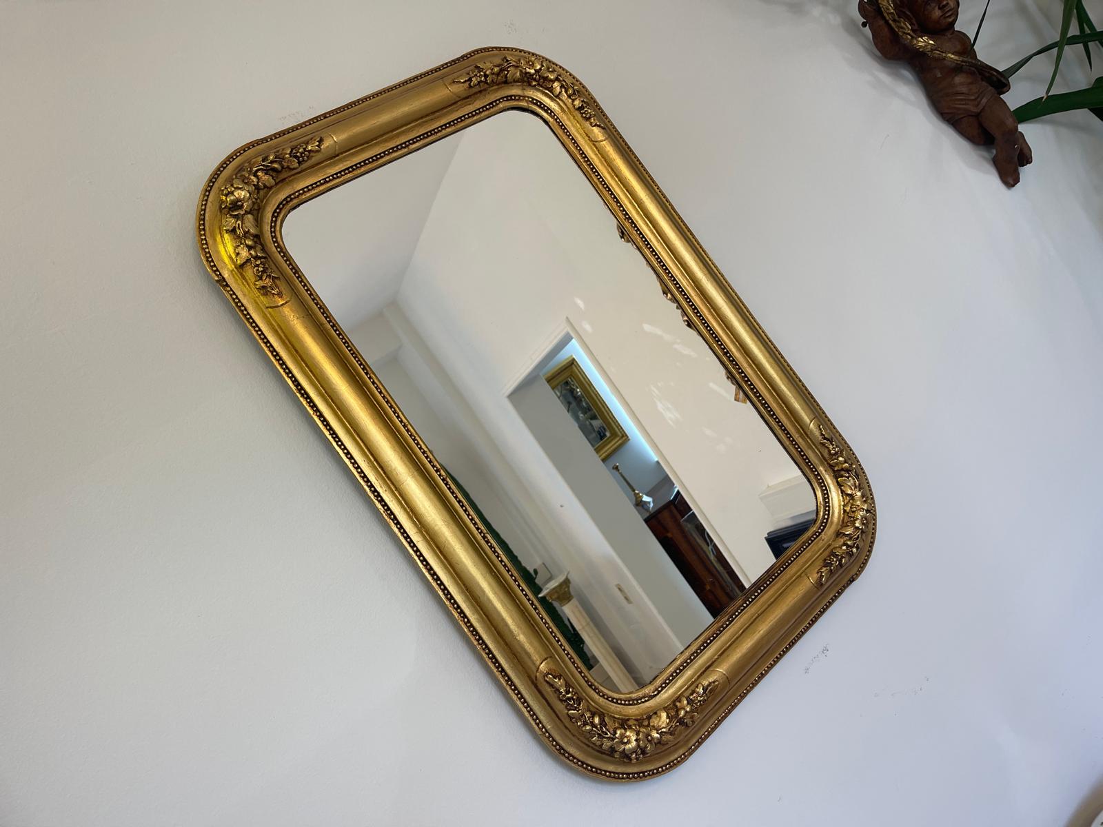 Originaler vergoldeter Biedermeier Spiegel Holzspiegel Rosenspiegel E1010
