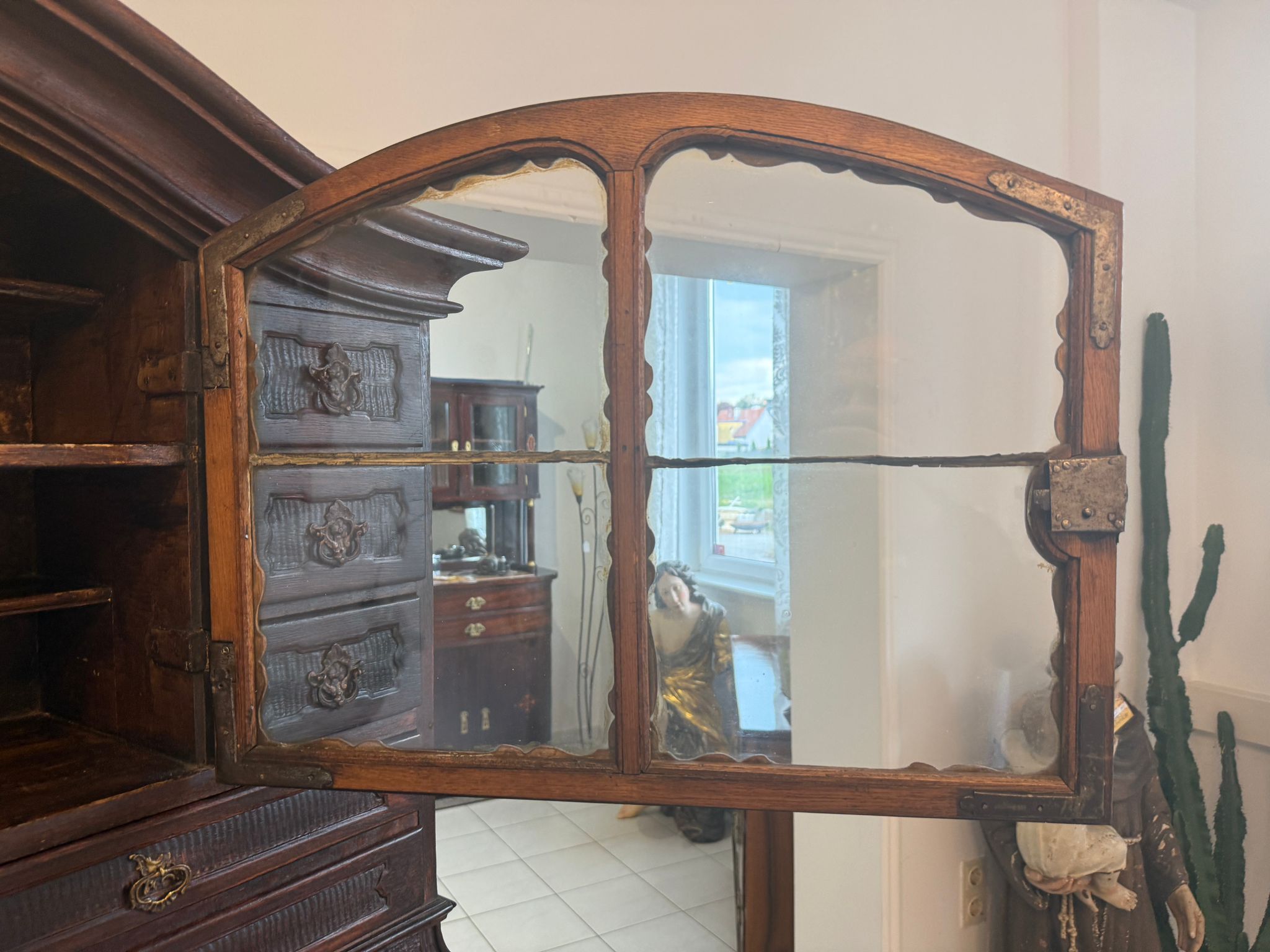 Barock Eichensekretär Aufsatzschrank Schreibsekretär Anqituität  D2377