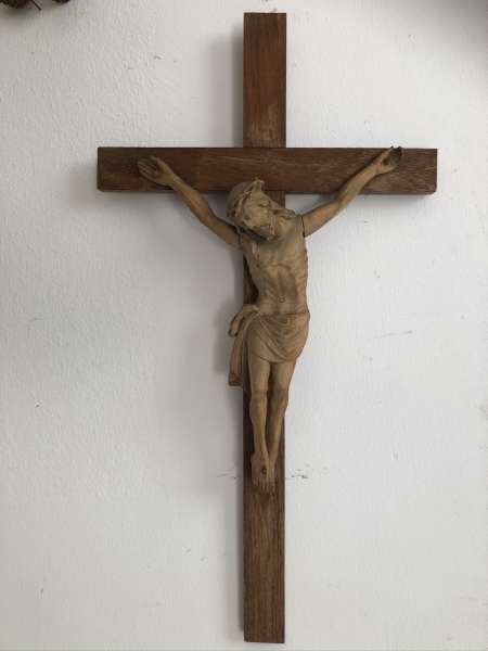 altes Kruzifix Christus Skulptur Dreinageltypus bäuerlich E1400