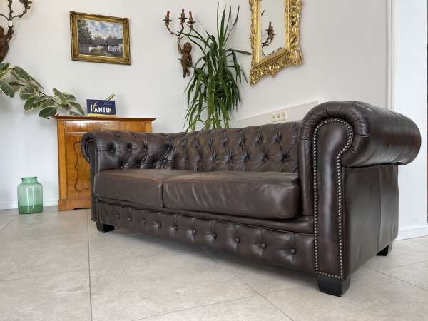 Chesterfield 2er Clubsofa Couch Antik Braun i1780