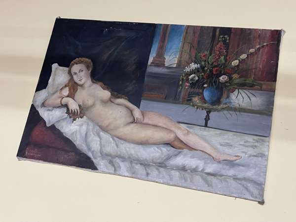 altes Ölbild Titiano Venus von Urbino, ungerahmt A3421