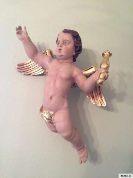 vergoldeter restaurierter Engel Engelsfigur Himmelsgeschöpf Rarität 0001