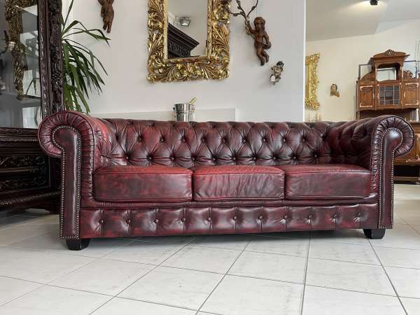 Englisches Chesterfield 3er Clubsofa Couch Oxblood RED A3170