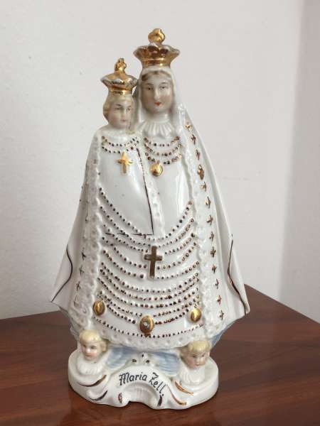 Heiligenfigur Mutter Gottes mit Kind Porzellanfigur Mariazell Z1643