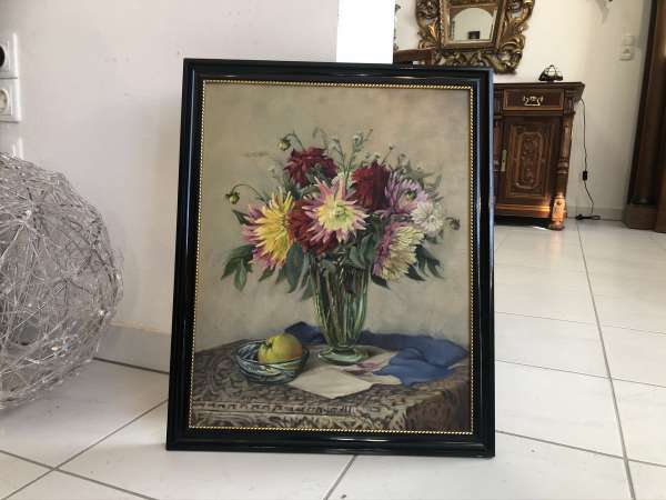 altes Blumenstilleben Ölbild gerahmt schwarz Z2031