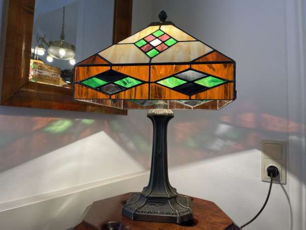 Echtglas Lampe Tiffany Glaskunst Eckig Klaunser Kl4
