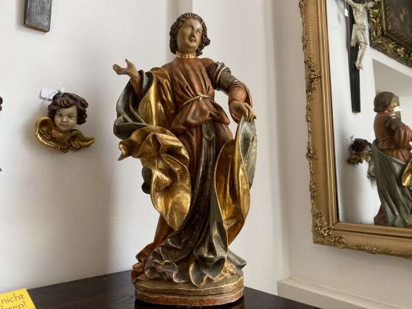 hölzerne sakrale Heiligenfigur Holzfigur Schnitzkunst Holzschnitzerei E2094