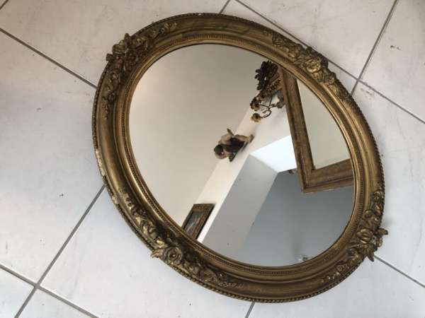 ovaler Biedermeier Spiegel Holzspiegel original X1608